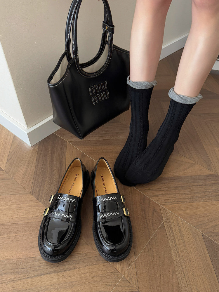 Karin Luna In Stock Spot Goods  Retro Style Slip-On Metal Buckle Loafers