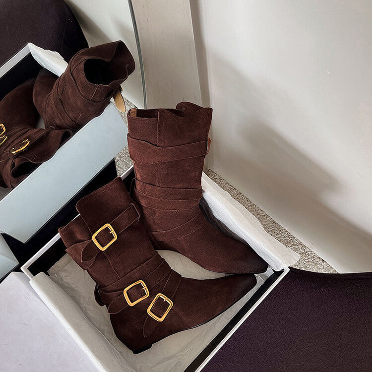 Karin Luna Cow Leather Small Square Toe Belt Buckle Fashion Boots
