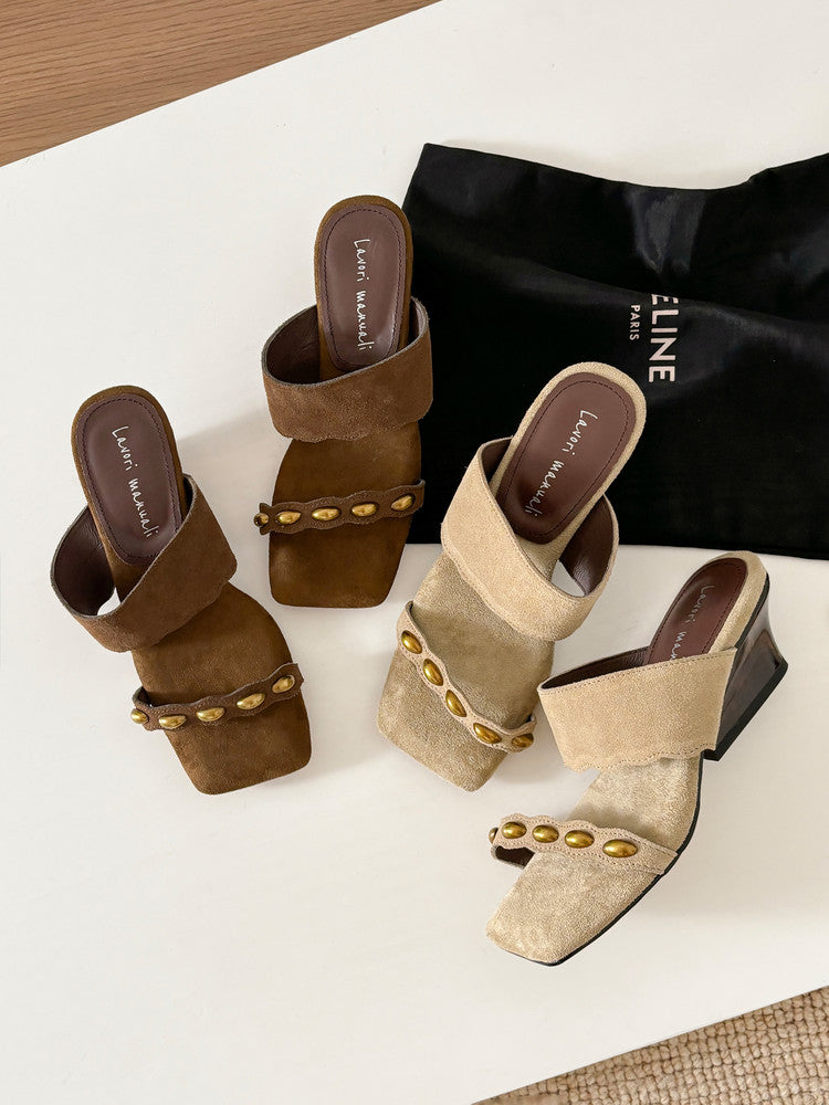 Karin Luna Hot-Selling Element Amber Heel~Spot Goods Spot Goods  Vacation Style One-Strap Amber Irregular Heel Slippers