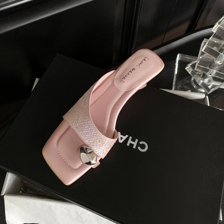 Karin Luna Fish Skin Series~Minimalist Square Toe Popular Irregular Heel Slippers