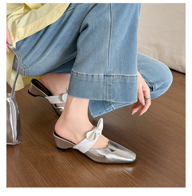 Karin Luna In Stock In Stock  Fluffy feel Bowknot Closed-Toe Slippers
