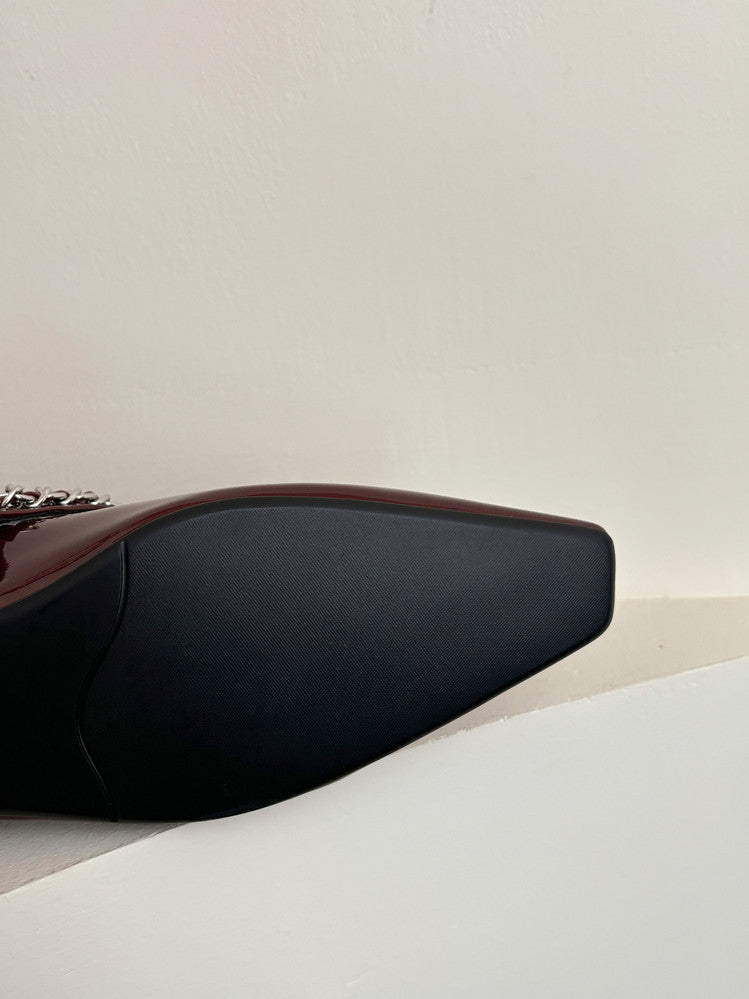 Karin Luna In Stock In Stock ~Metal One-Strap Pearl Small Square Toe Height-Increasing Flats