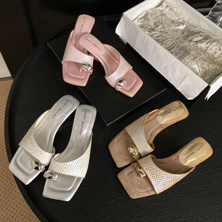 Karin Luna Fish Skin Series~Minimalist Square Toe Popular Irregular Heel Slippers