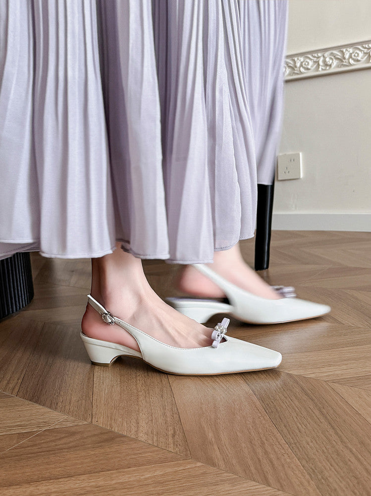 Karin Luna In Stock In Stock Sweet Bowknot Small Square Toe Chunky Heel Closed-toe Elegant Retro Sandals