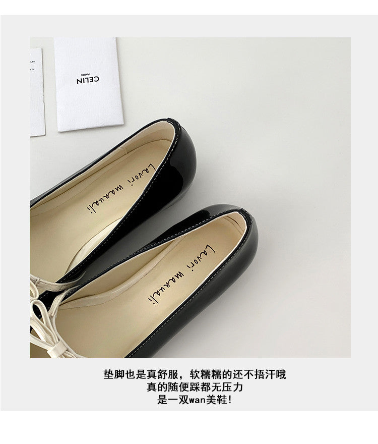 Karin Luna In Stock Spot Goods  Hot-Selling Element Bowknot Square-Toe Color-Block Height-Increasing Flats