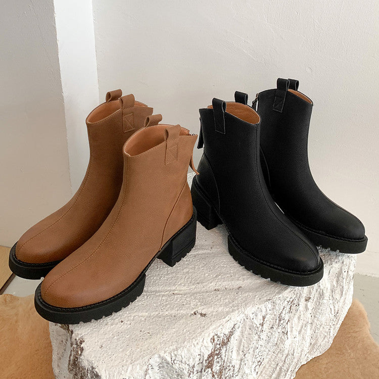 Karin Luna In Stock Versatile Round Toe Chunky Heel Ankle Boots