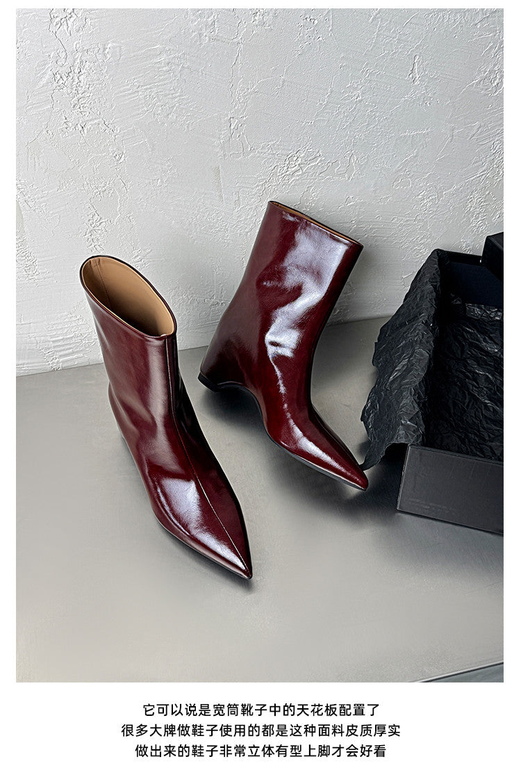 Karin Luna Elegant Pointed Toe Hidden Wedge Short Boots