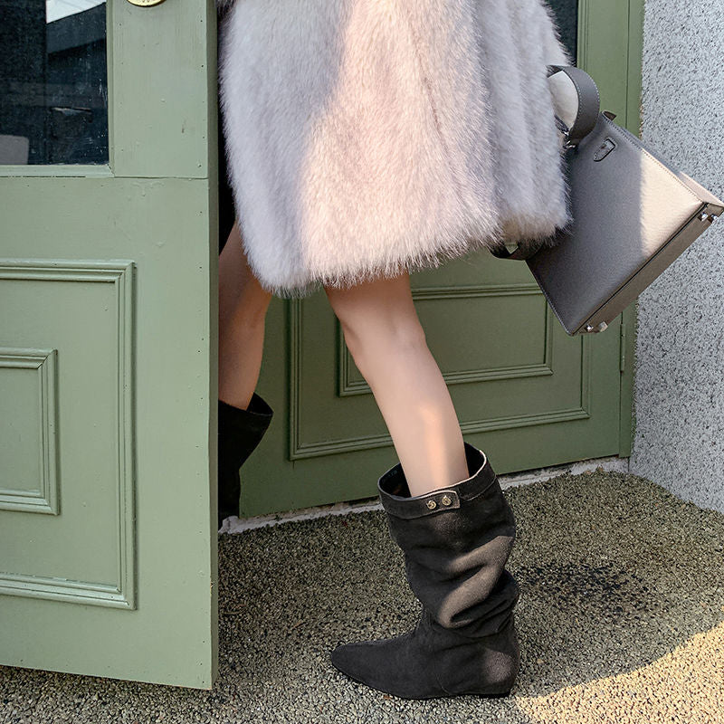 Karin Luna In Stock Spot Goods  Bestselling Suede Leather Sold Out Fast: Pile of Matte Inner Height-Increasing Western Boots