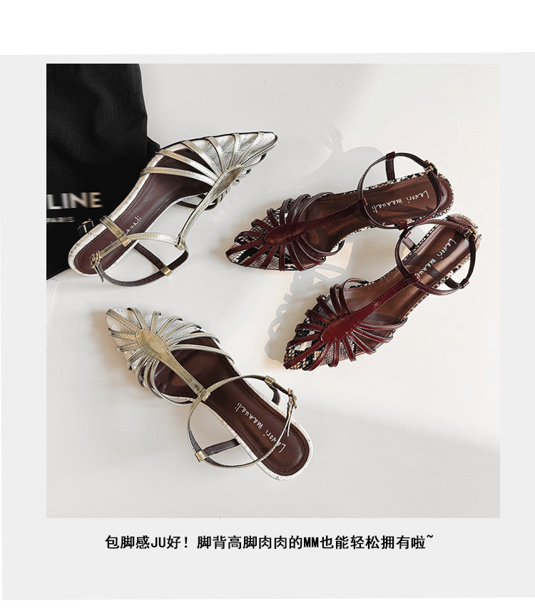 Karin Luna In Stock Spot Goods Open-toe French Style Metal Heel Sandals