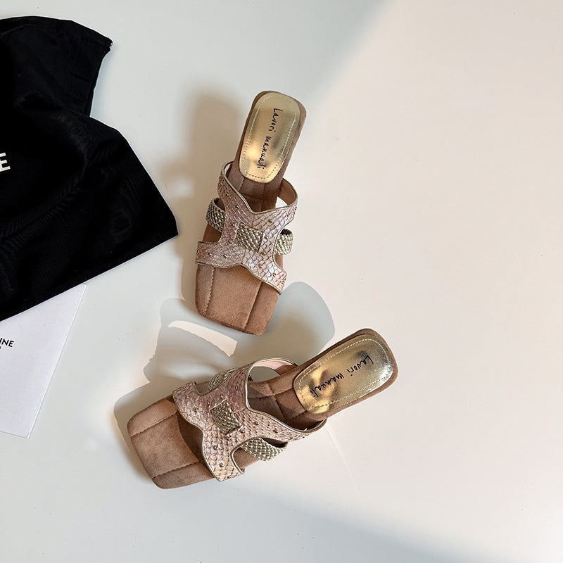 Karin Luna Fish Skin Series~ Hot-selling Square-Toe Slippers with Built-in Traffic