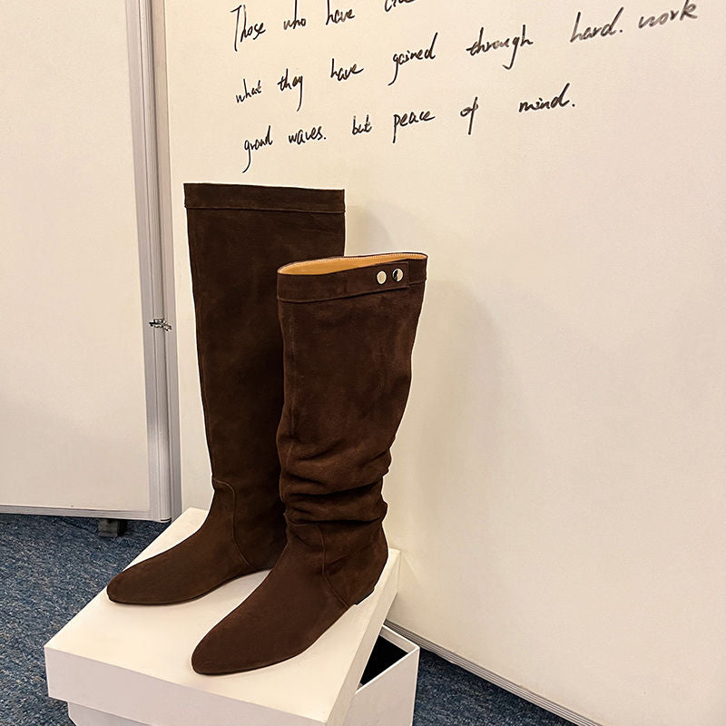 Karin Luna In Stock Spot Goods  Bestselling Suede Leather Sold Out Fast: Pile of Matte Inner Height-Increasing Western Boots