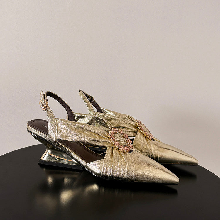 Karin Luna Bestseller Popular  Pointed Toe Irregular Heel Elegant Rhinestone Closed-Toe Sandals