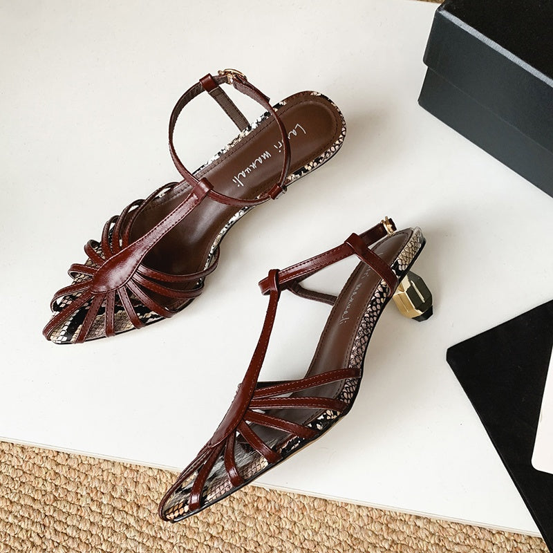 Karin Luna In Stock Spot Goods Open-toe French Style Metal Heel Sandals