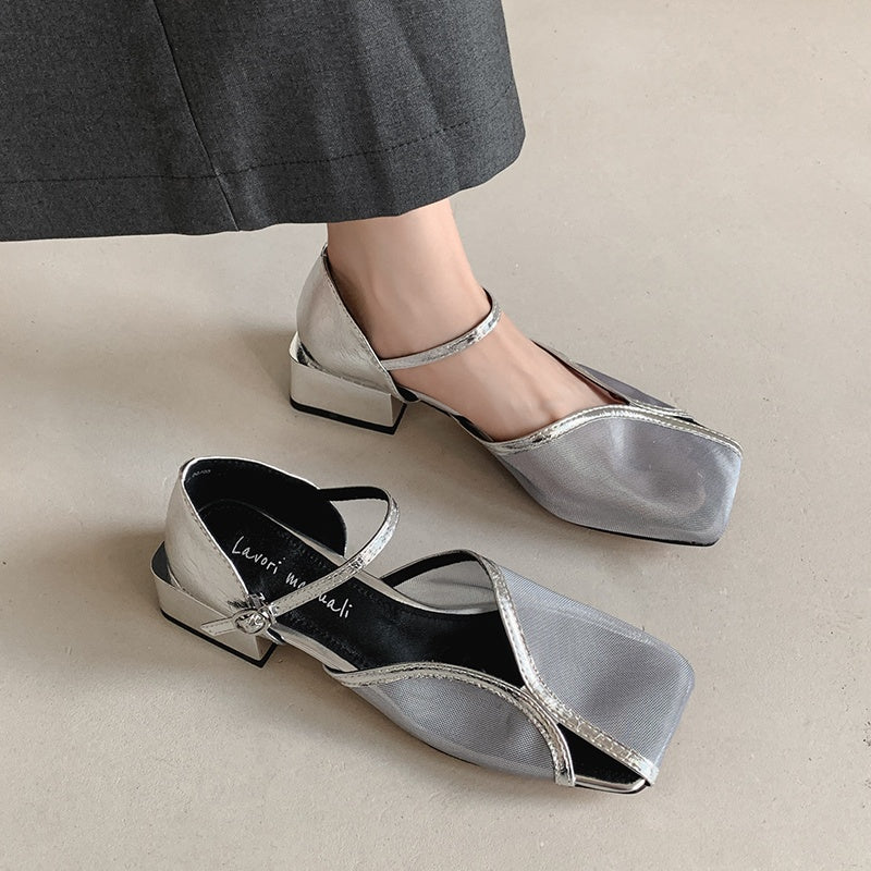 Karin Luna In Stock In Stock  Internet Celebrity Style Square Toe Mesh Chunky Heel Sandals