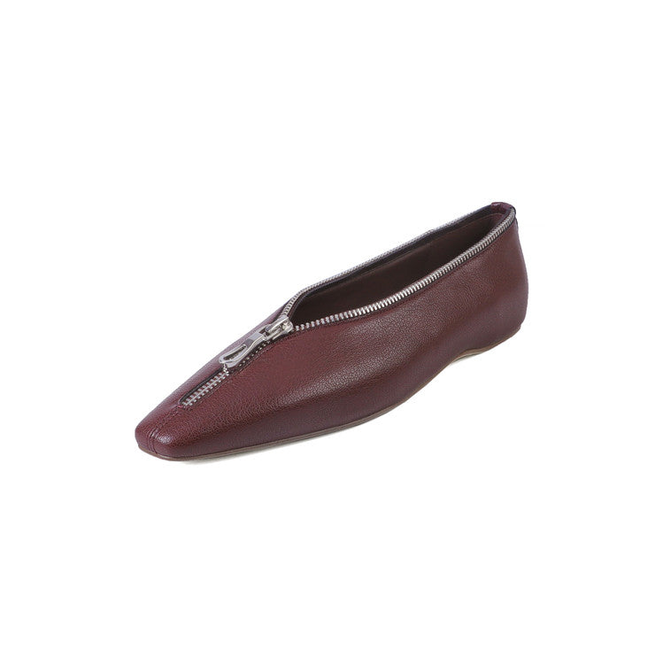 Karin Luna In Stock In Stock ~Basic Versatile Light Luxury Zipper Small Square Toe Flats