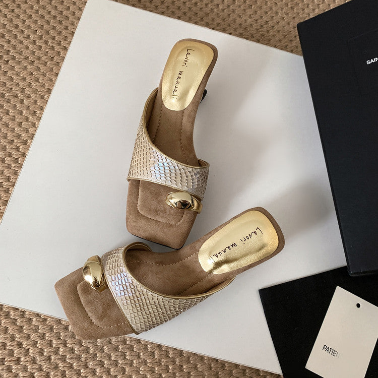 Karin Luna Fish Skin Series~Minimalist Square Toe Popular Irregular Heel Slippers