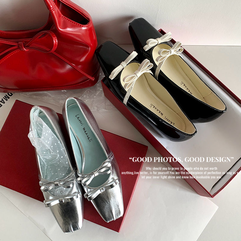 Karin Luna In Stock Spot Goods  Hot-Selling Element Bowknot Square-Toe Color-Block Height-Increasing Flats