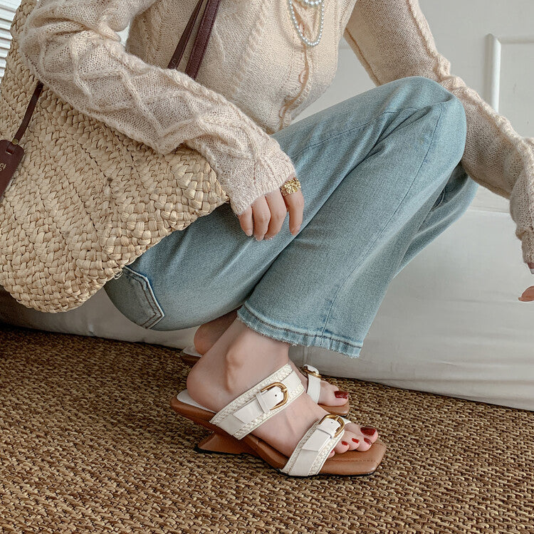 Karin Luna Hot-Selling In Stock  Retro Wedge Belt Square Toe Irregular Heel
