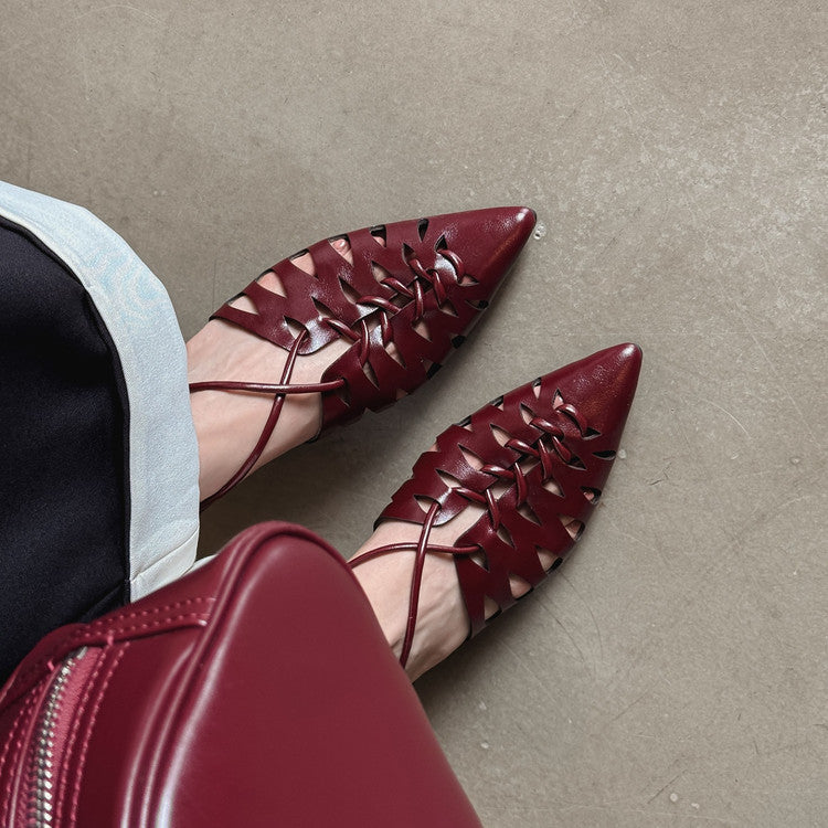 Karin Luna Braided Style ~Cross-woven Pointed Toe Closed-toe Sandals