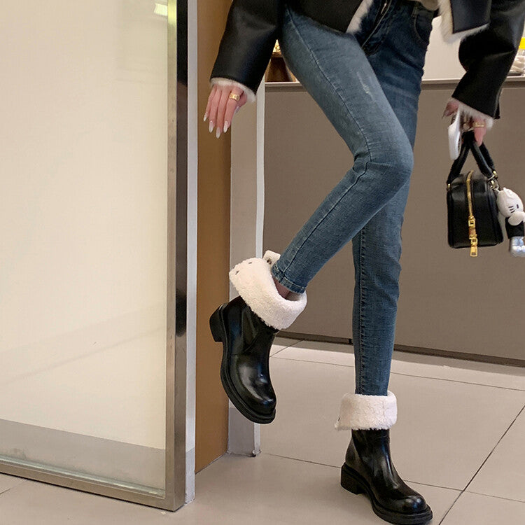 Karin Luna Classic Basic Style   Convertible Foldable Hidden Buckle Snow Fur Shoes Full cowhide Basic Flat Short Boots