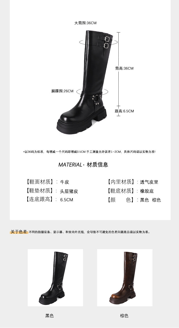 Karin Luna Full Cowhide  miumiu Popular Round Toe Thick Sole Beautiful and height-increasing