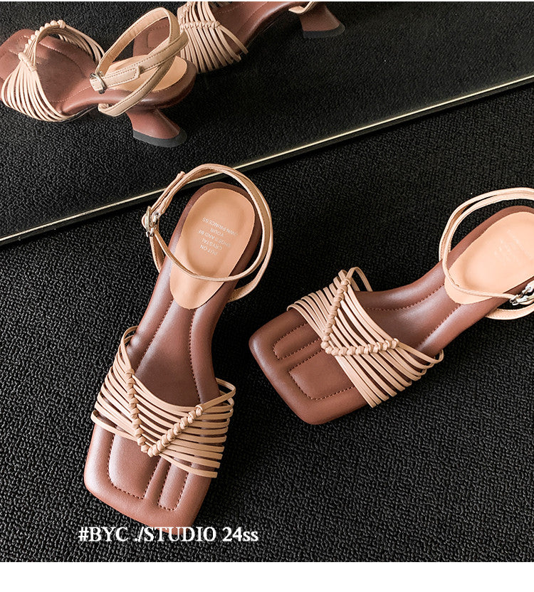 Karin Luna Data Hot Item  Comes with data plan included Hand-woven Square Toe Sofa Insoles Irregular Heel Sandals