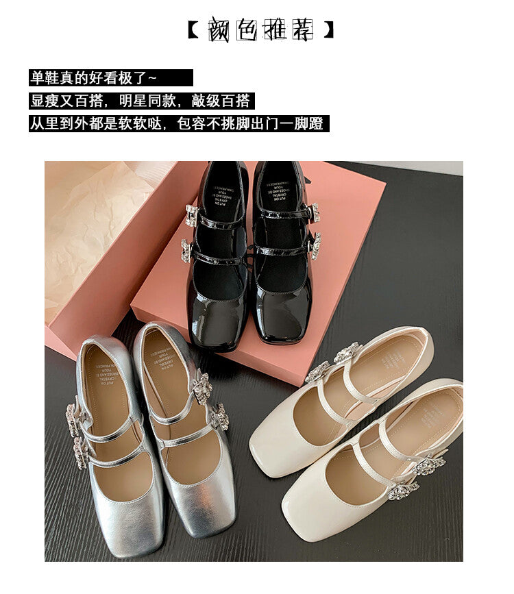 Karin Luna In Stock In stock   The heroine Ao~Square Toe High Heel One Strap Popular Rhinestone Mary Jane Shoes