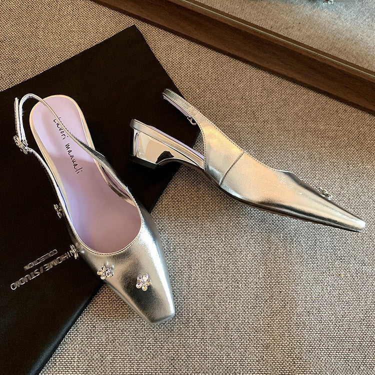 Karin Luna In Stock  Spot Goods  Rhinestone Small Square Toe Closed-Toe Sandals