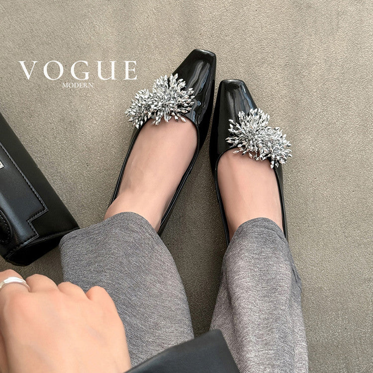 Karin Luna In Stock Spot Goods Exquisite Fireworks Buckle Small Square Toe Chunky Heel Commuter Shoes