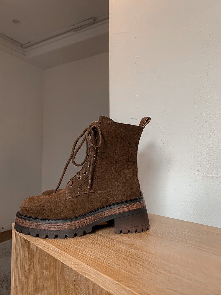 Karin Luna In Stock Spot Goods   Vintage Cowhide Leather Classic Versatile Popular Lace-up Thick Martin Boots