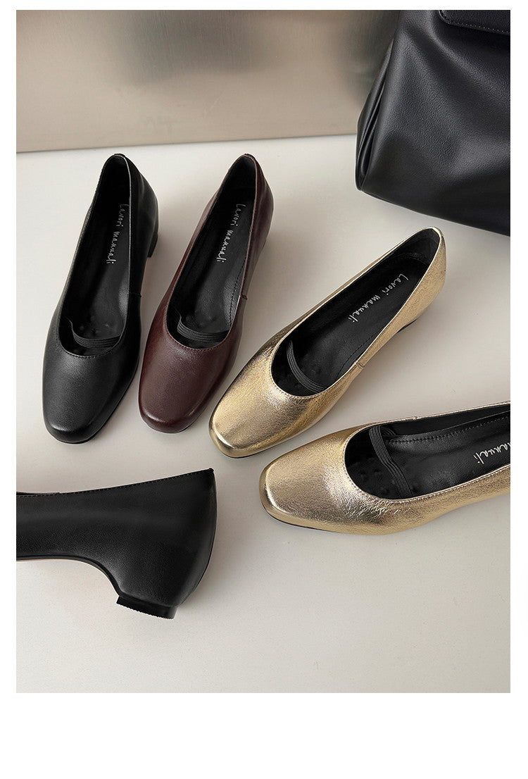 Karin Luna In Stock Spot Goods    Retro Elastic Band Chunky Heel Single Shoes