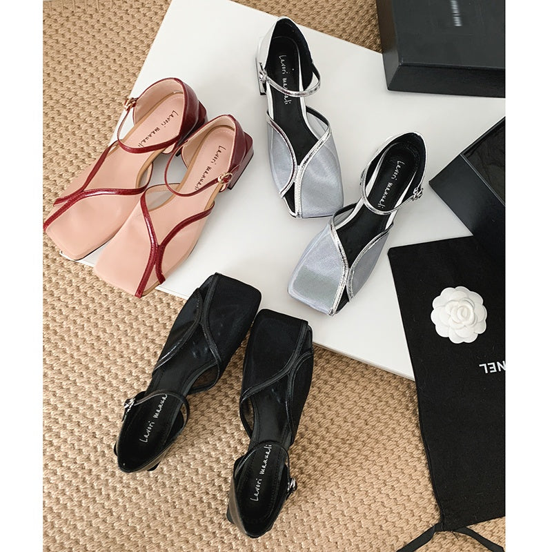 Karin Luna In Stock In Stock  Internet Celebrity Style Square Toe Mesh Chunky Heel Sandals