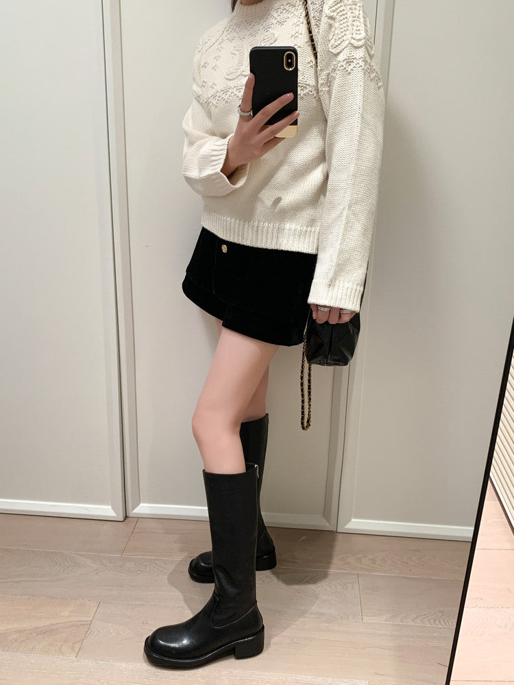 Karin Luna Basic Versatile Style Round Toe Chunky Heel Long Boots