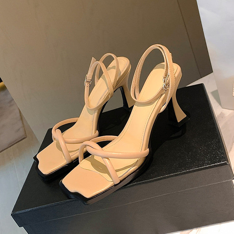 Karin Luna Classic Style  In stock  Basic Versatile Cross Strap High Heel Sandals