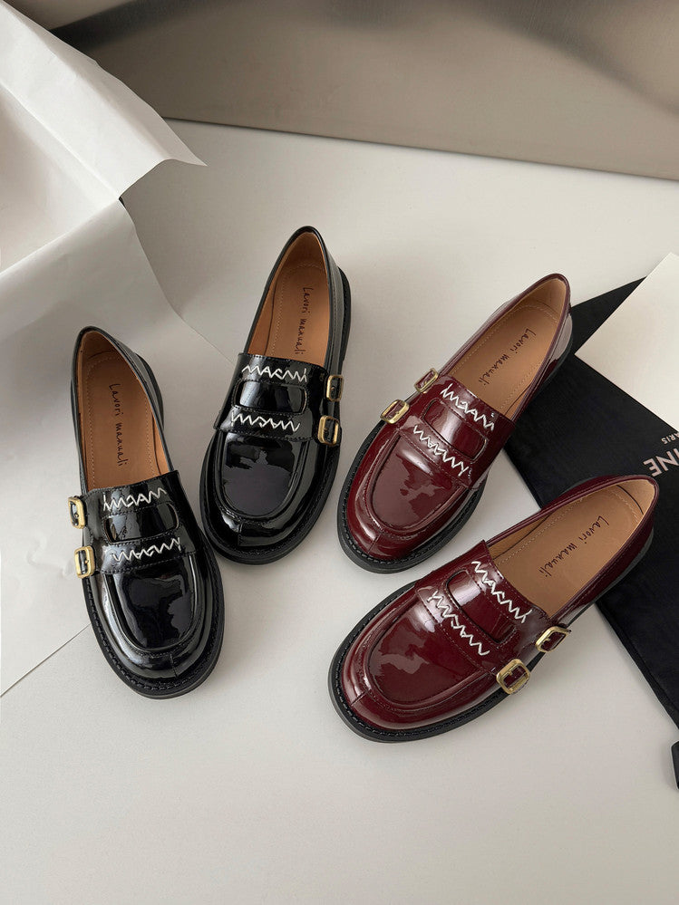 Karin Luna In Stock Spot Goods  Retro Style Slip-On Metal Buckle Loafers