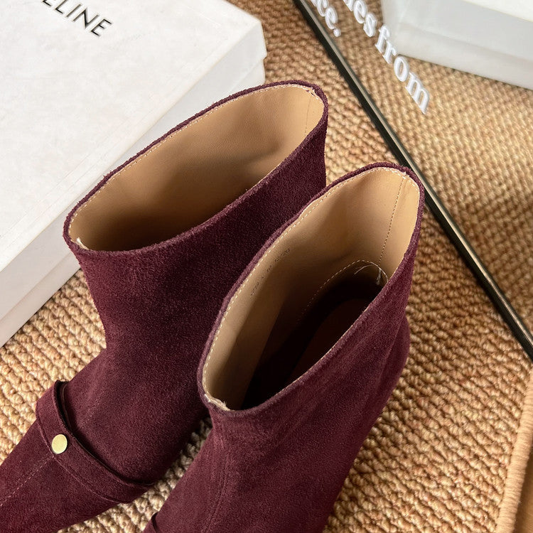 Karin Luna Elegant Style Small Square Toe Belt Buckle Thin Heel Short Boots