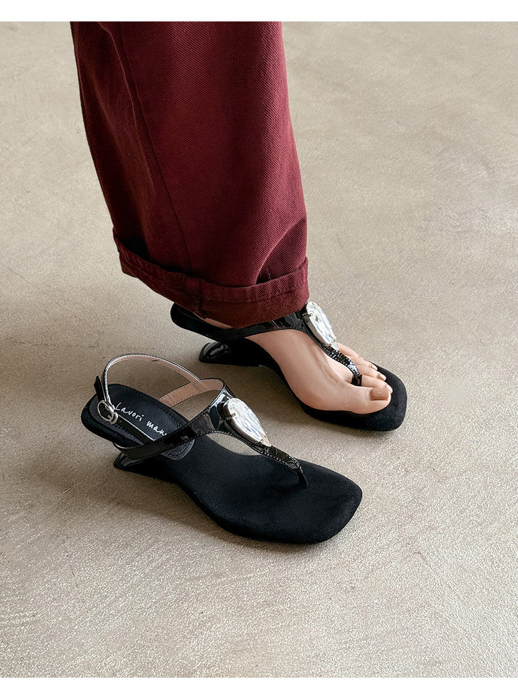 Karin Luna Bestseller Element Square Toe Irregular Heel Super Stable Toe Clip Sandals