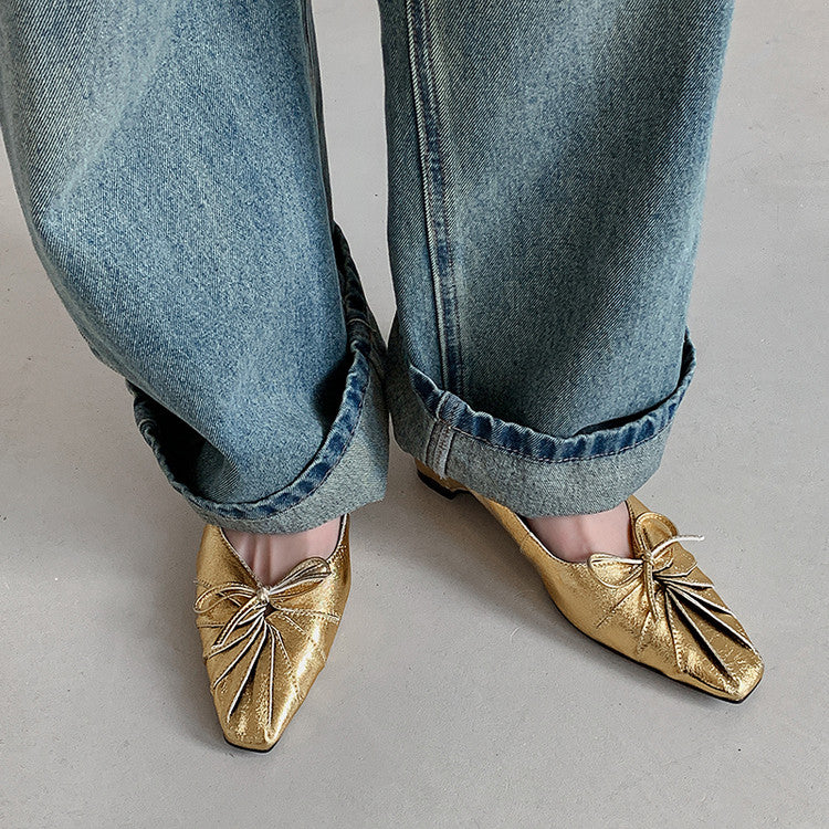 Karin Luna French Style Wrinkled Square Toe Height-Increasing Flats