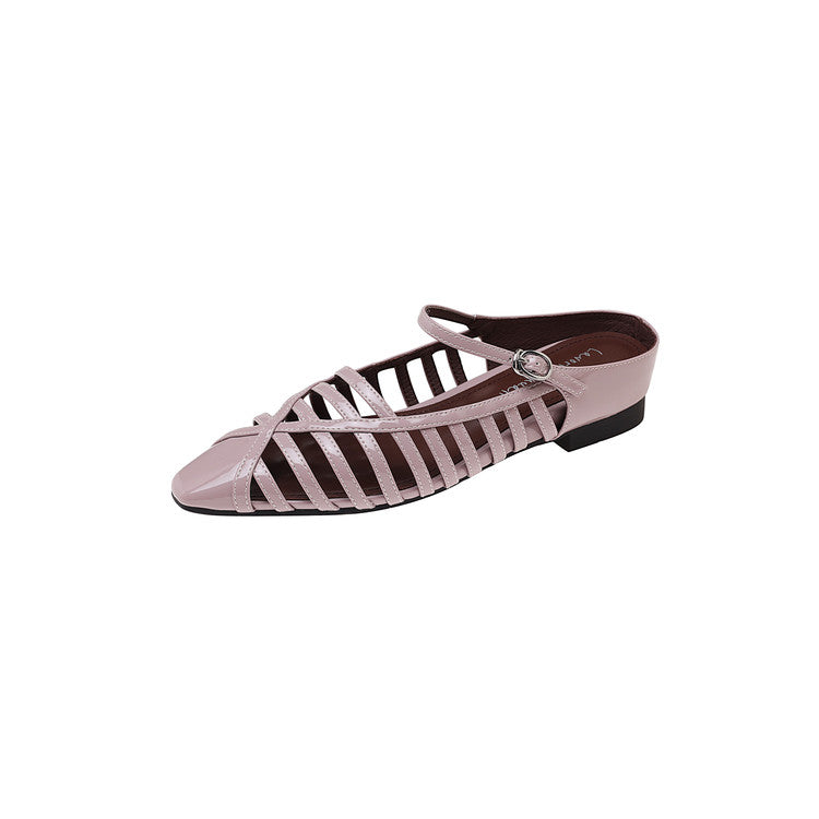 Karin Luna In Stock Spot Goods   French Retro Hollow Small Square Toe One-Strap Slippers