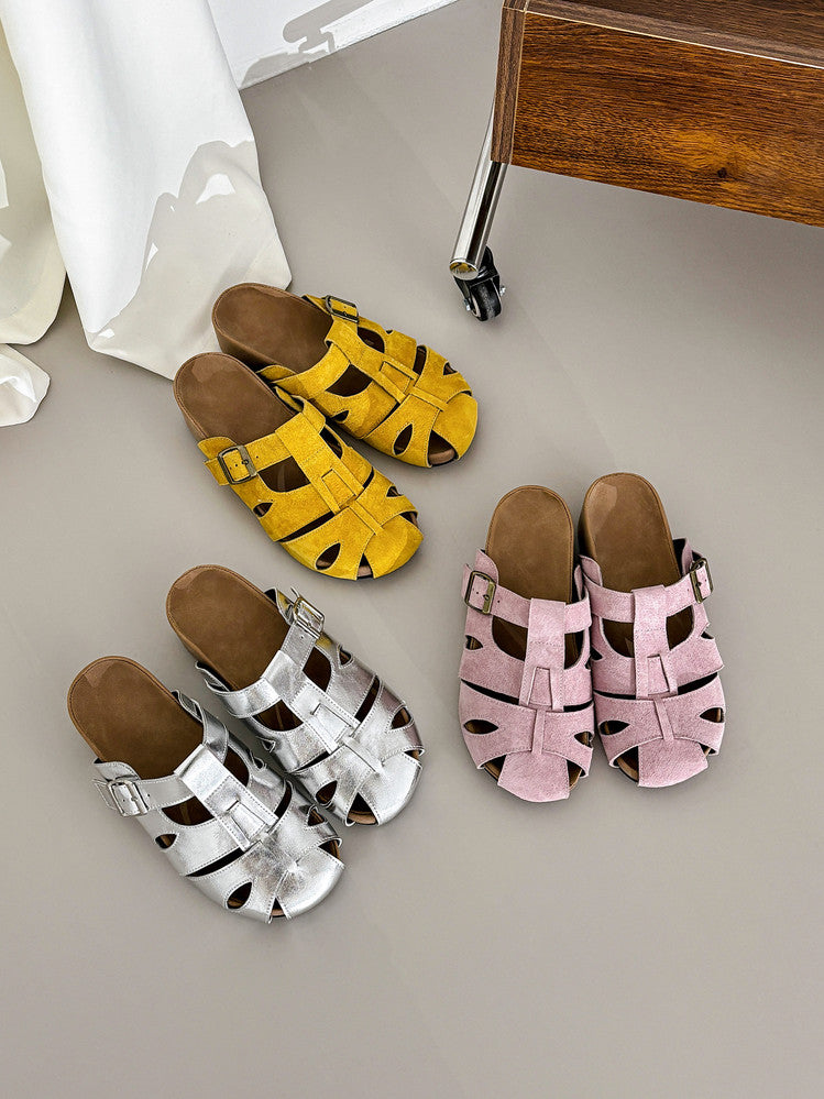 Karin Luna Full Layer Inside and Out~Basic Versatile Perforated Round Toe Birkenstock Slippers