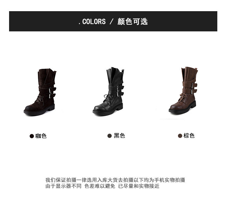 Karin Luna Bestseller Hot-Selling Large Tube Leather Belt Buckle Round Toe Thick-Soled Short Boots