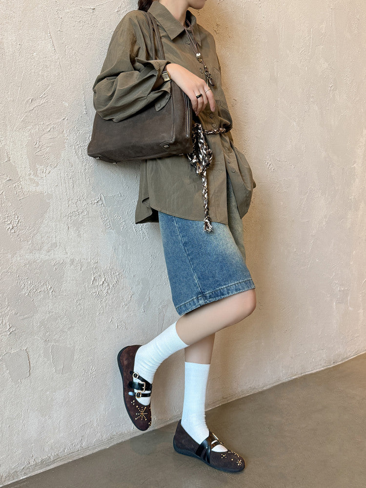 Karin Luna In Stock Spot Goods Studded Rivet Hidden Wedge Mary Jane Shoes