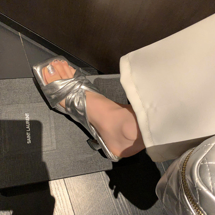 Karin Luna In Stock Spot Goods   Absolutely amazing4Color Cross Strap Thick Heel Square Toe Soft Slippers