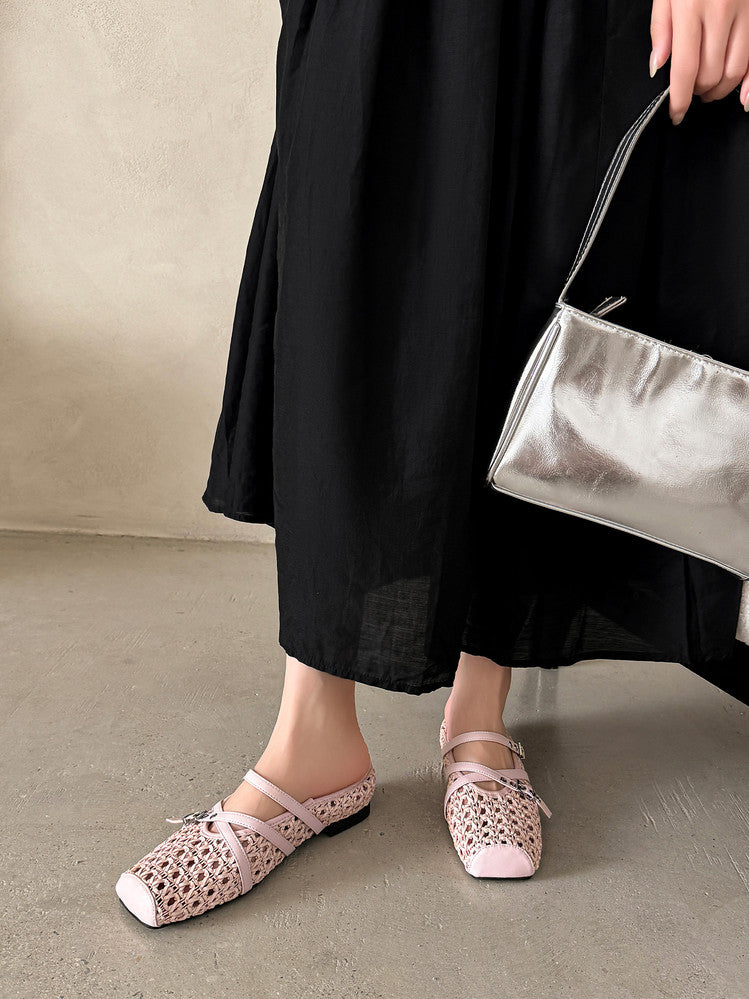 Karin Luna In Stock Spot Goods  Hot-Selling Square-Toe Woven Pig Nose Closed-Toe Slippers