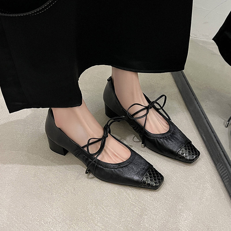 Karin Luna In Stock Spot Goods  Retro Sweet Bowknot Granny Wrinkled Single Shoes
