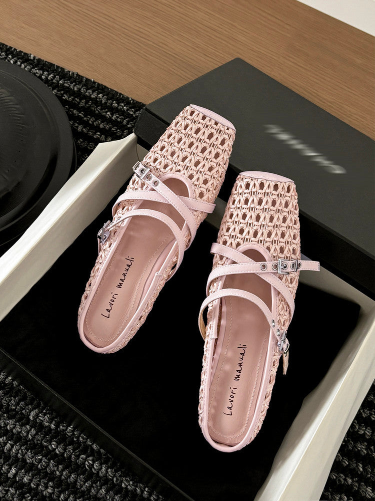 Karin Luna In Stock Spot Goods  Hot-Selling Square-Toe Woven Pig Nose Closed-Toe Slippers