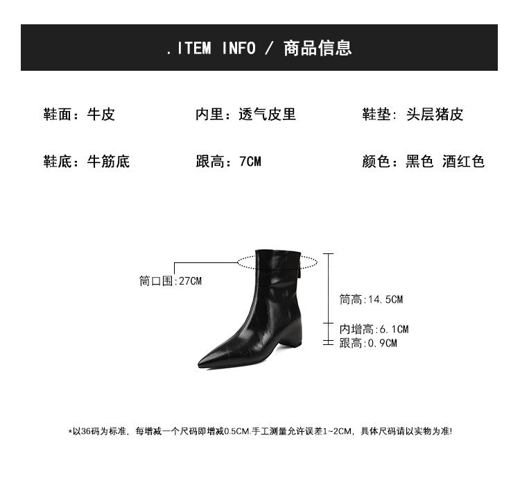 Karin Luna Versatile Elegant Style Pointed Toe Hidden Wedge Short Boots
