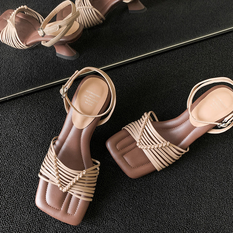 Karin Luna Data Hot Item  Comes with data plan included Hand-woven Square Toe Sofa Insoles Irregular Heel Sandals