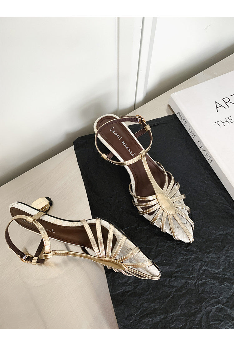 Karin Luna In Stock Spot Goods Open-toe French Style Metal Heel Sandals