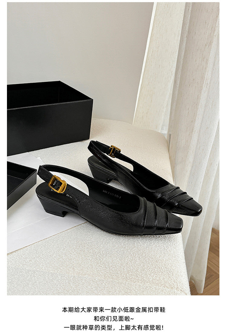 Karin Luna French Retro Square Toe Wrinkled Closed-Toe Sandals